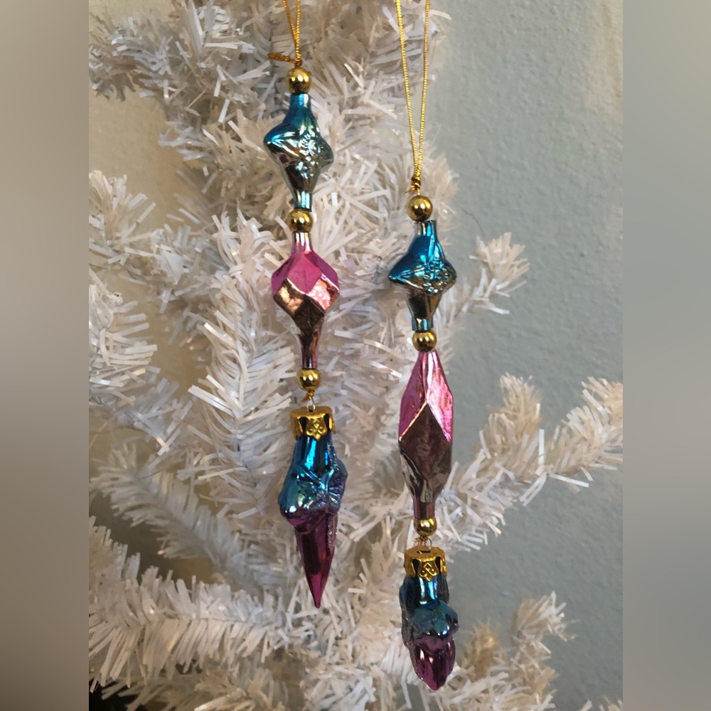 Vintage glass boxed set 2 Christmas ornaments holiday pink blue Windward